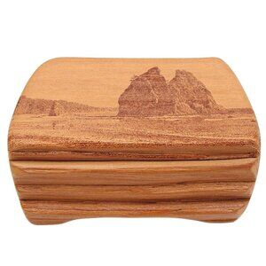 NEW Millennia Wood Red Cedar Trinket Box Ocean Scene Olympia Park Handmade 5x4"